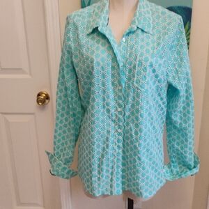 JCPenney Turquoise Eyelet Button-Up Blouse